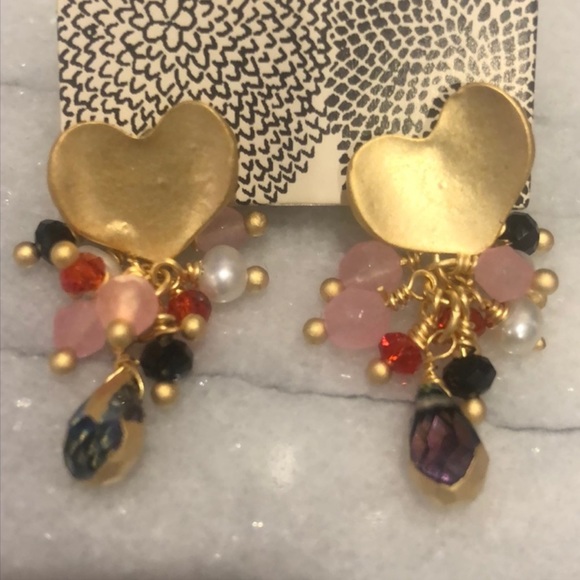 Matte Gold Heart with Beads Earrings,NWT-Boutique - Picture 4 of 4
